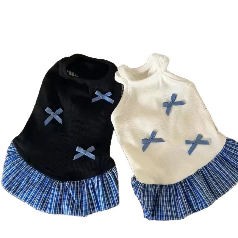 Pet Plaid Clothes Teddy Princess Style Dress Summer Bichon Frise Yorkshire Pullover Cartoon Cute Skirt Dog Products