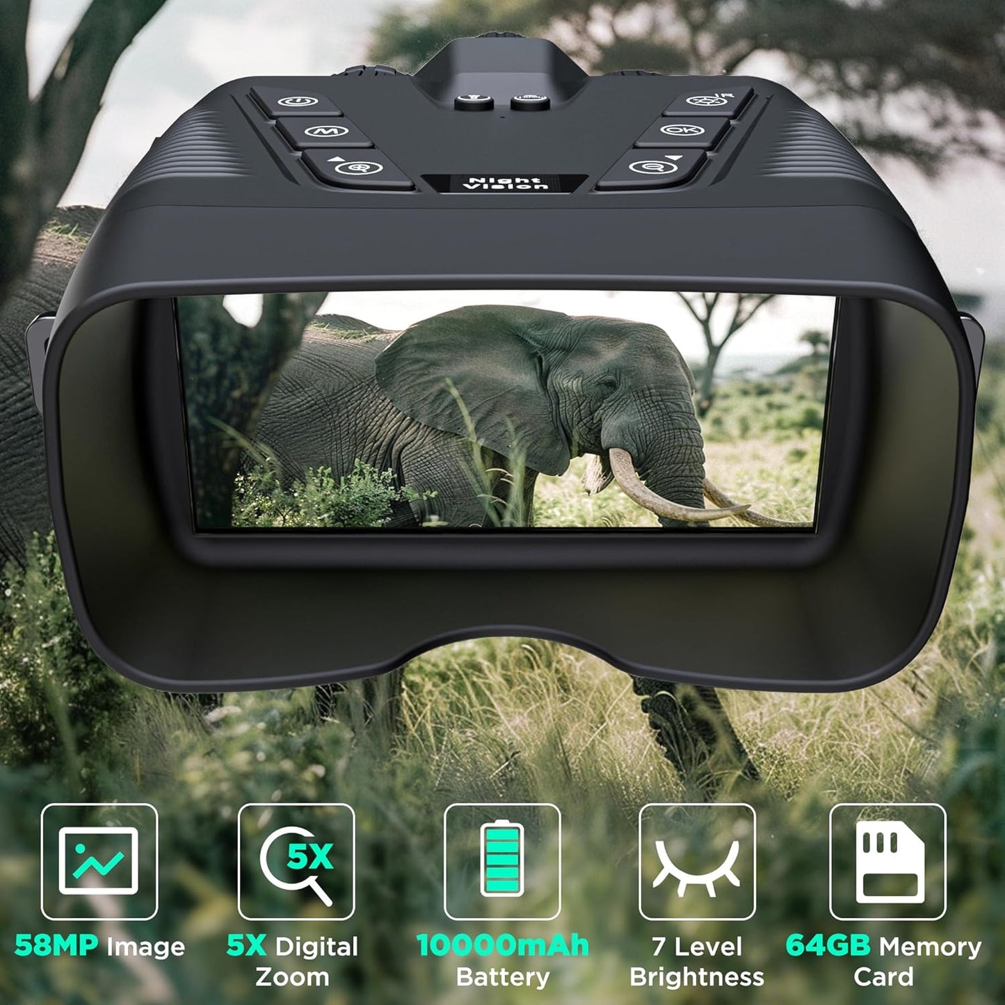 Night Vision Goggles, 58MP Full-Color 4K Night Vision Binoculars for Adults with 10000Mah Fast Charging Battery, 64GB Card, 3.99" Screen and 1968FT Viewing Range for Camping Hunting & Security(Black)