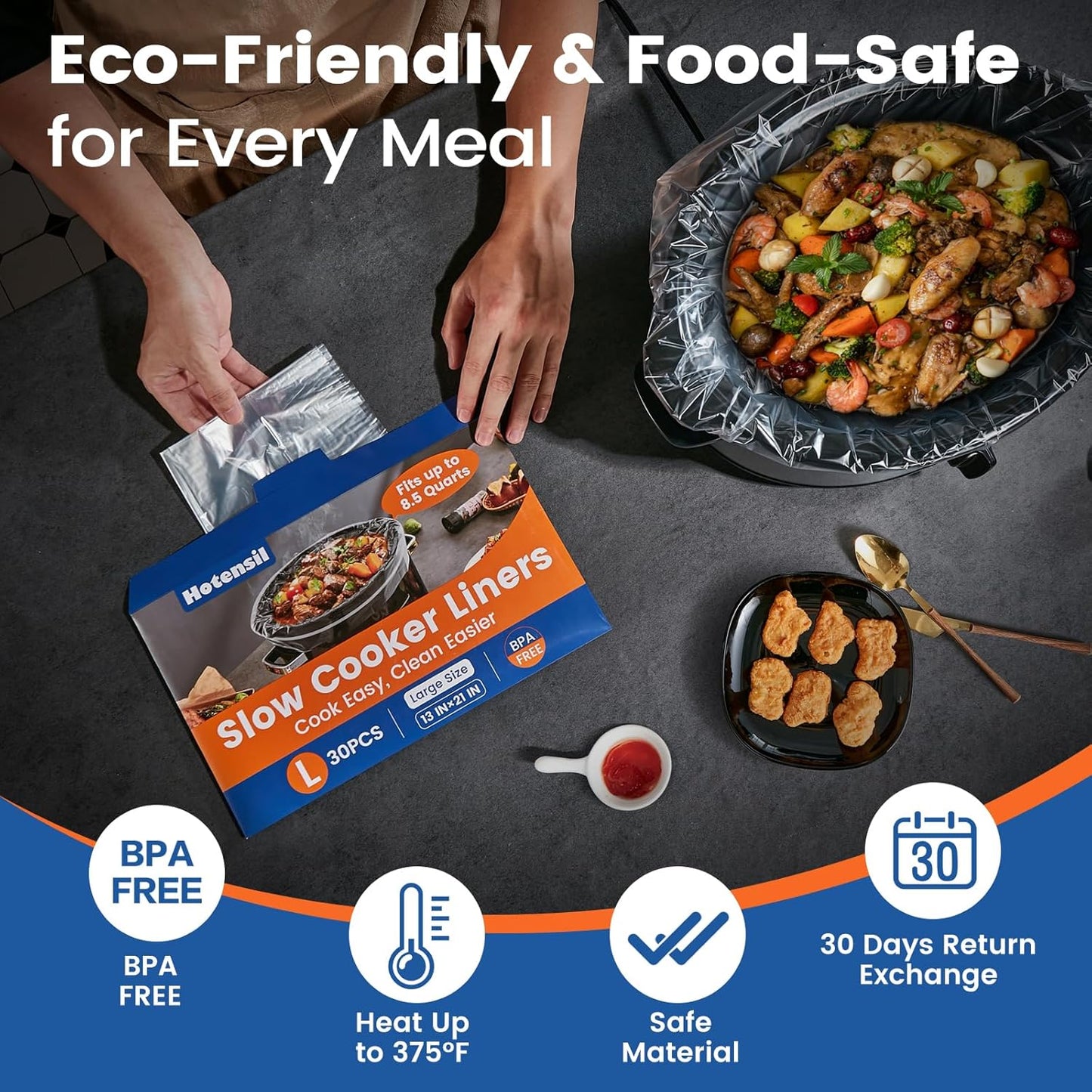 Slow Cooker Liners,  13"X 21" 30 Count Cooking Bags Large Size Disposable Pot Liners, Fit 3QT to 8.5QT for Slow Cooker Cooking Trays, Multi-Purpose Durable Liners Plastic Bags, BPA Free