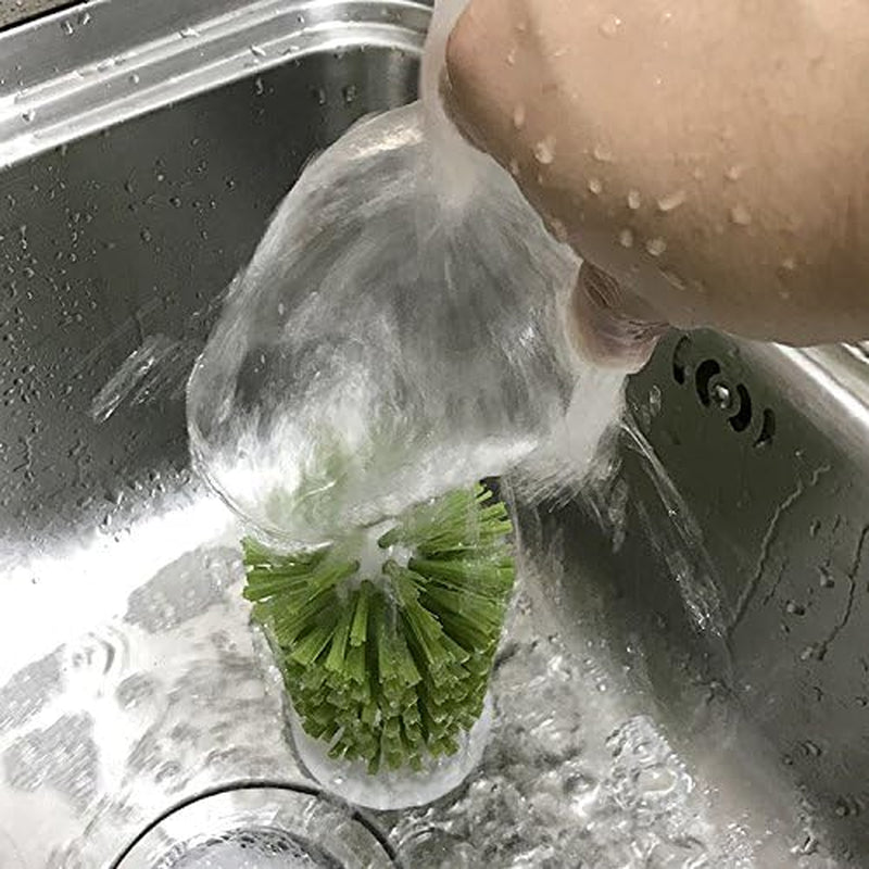 Brush-Up Glass Cleaning Brush with Suction Cup for Upright Sink Storage - Bristle Scrub for Kitchen Bottles (Green)