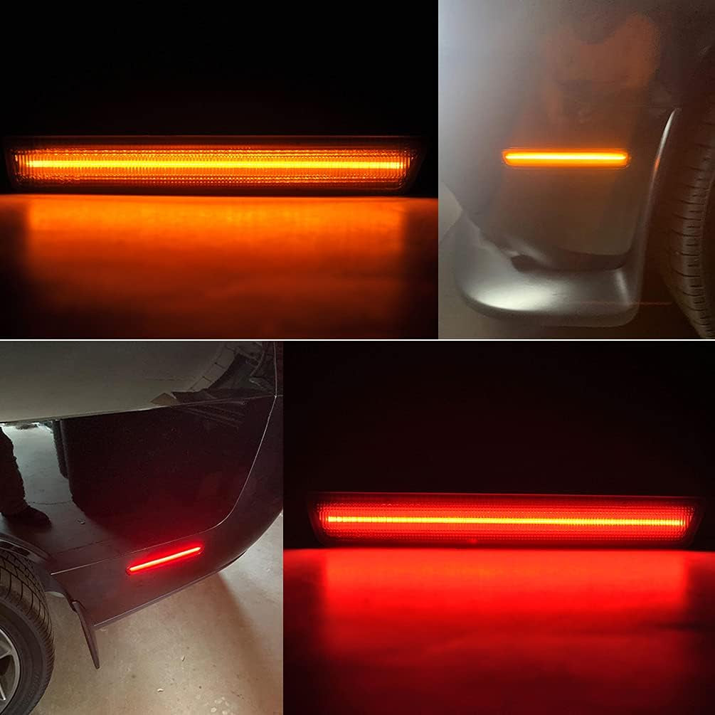 Clear Lens Amber/Red Front Rear Challenger LED Side Marker Light Kits for D0Dge Challenger 2015 2016 2017 2018 2019 2020 2021 LED Turn Signal Driver and Passenger Sidemarker Lamps Replacement