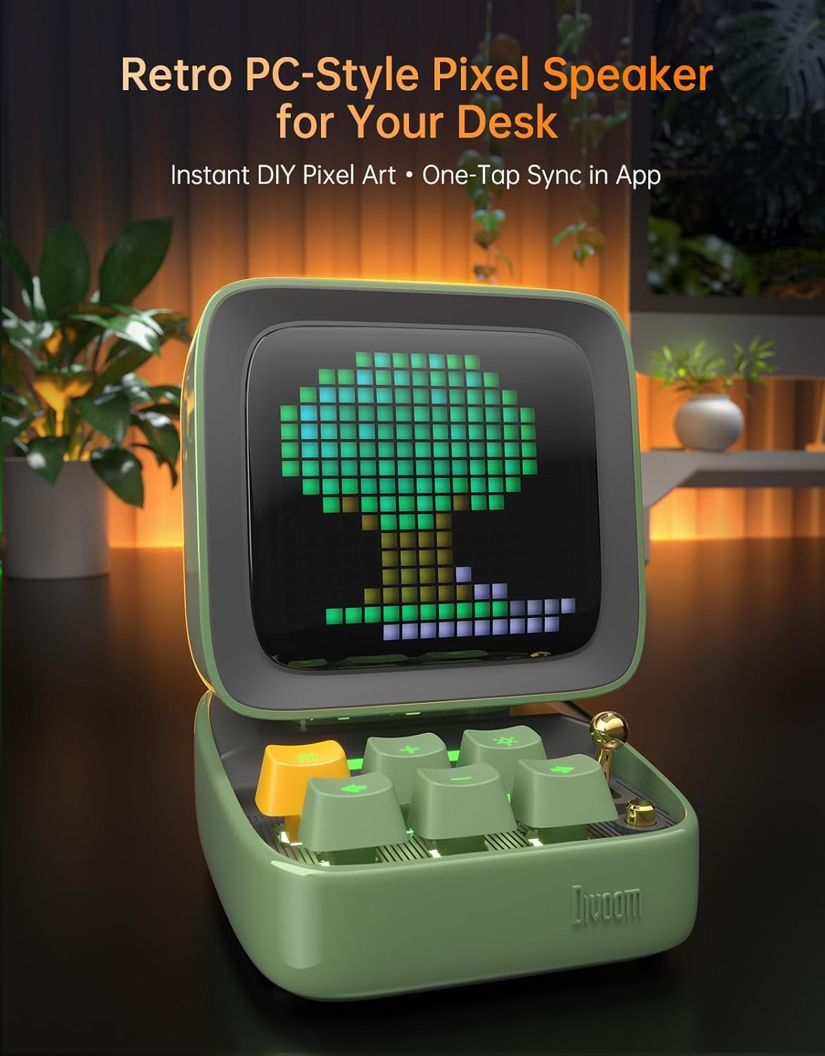 Ditoo Pro Retro Pixel Art Game Bluetooth Speaker with 16X16 LED App Controlled Front Screen (Green)