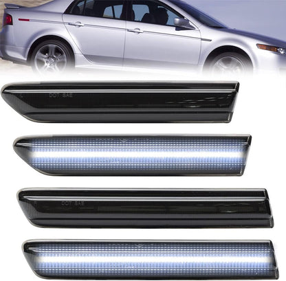Front Rear LED Side Marker Lights for 2004 2005 2006 2007 2008 Acura TL Smoked Lens Left&Right White LED Sidemarker Turn Signal Light Lamps Parking Light