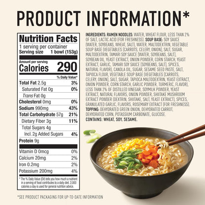 Japanese-Style Vegan Tonkotsu Ramen Soup Bowl, Non-Gmo, 5.4 Oz (Pack of 6)
