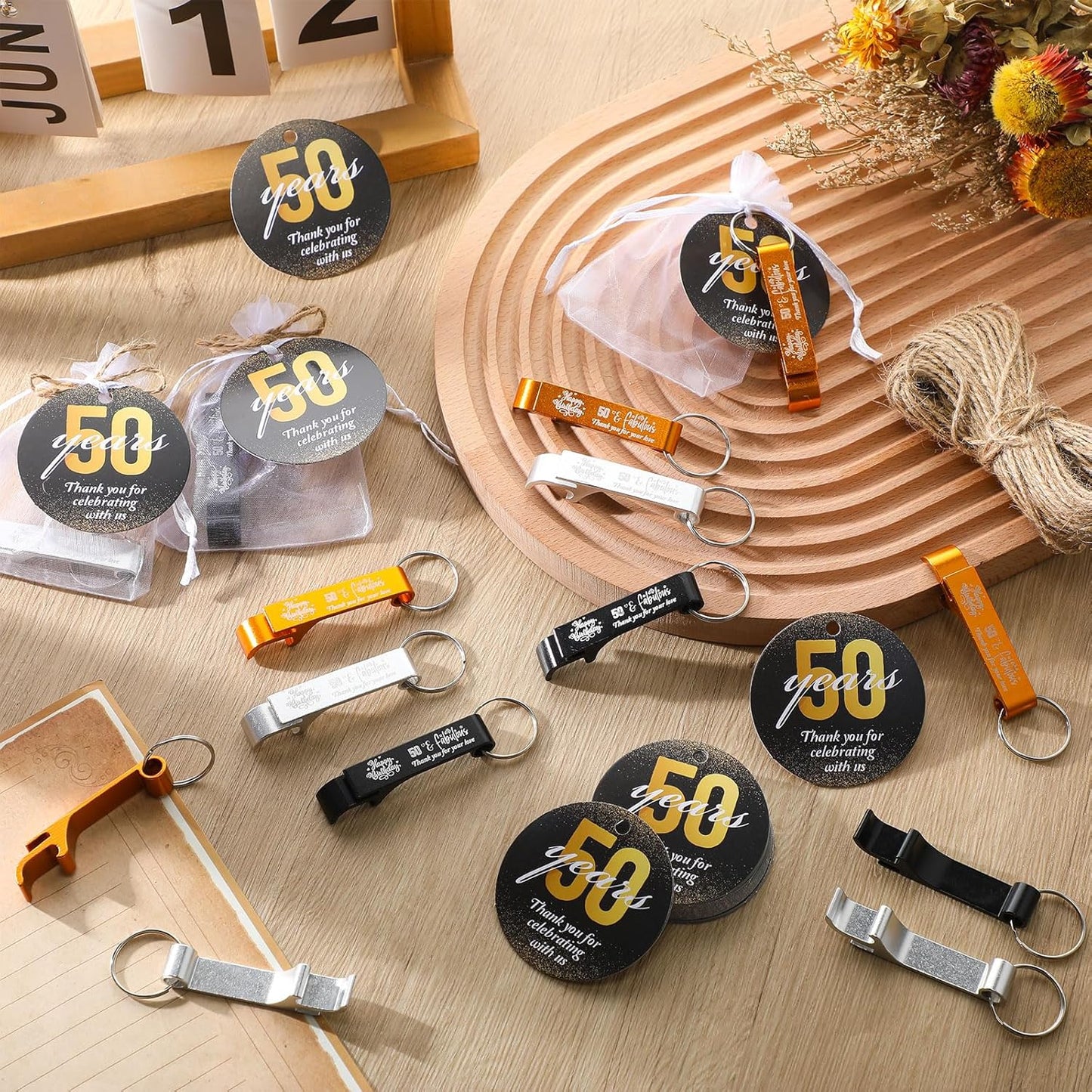 54 Sets 50Th Birthday Party Favors for Guests Birthday Beer Opener Keychain Cheers to 50 Bottle Opener Keychain with Thank You Cards and Gift Bags for Anniversary Wedding Party Favors