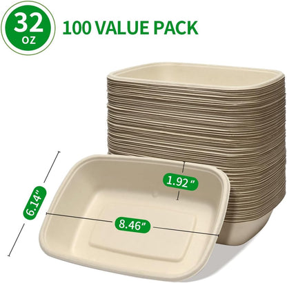 100 Pack 32 Oz Large Paper Bowls, Chipo-Tle Style Disposable Bowls for Burrito, Nacho, Taco Salad, Baked Potato, Nacho Bar Supplies for Party, 100 BOWLS ONLY