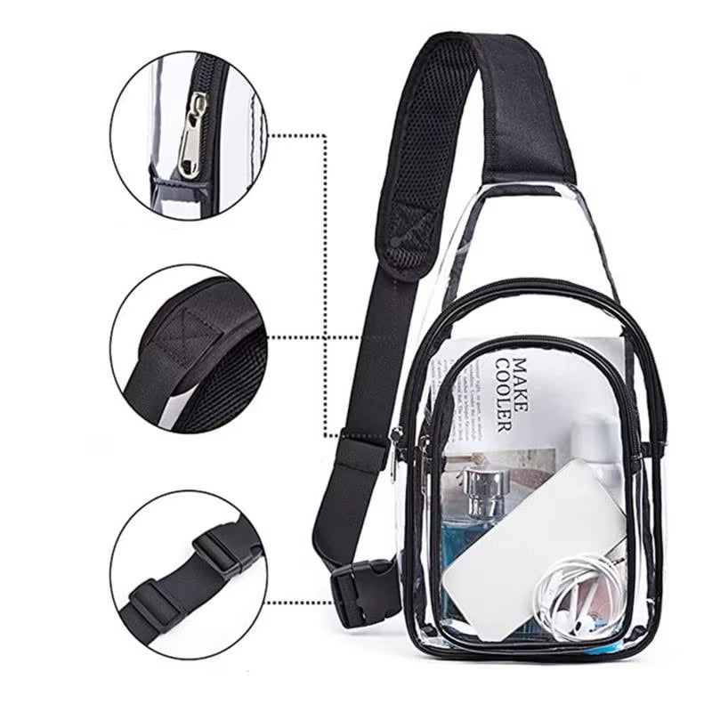 Clear Shoulder Bag Large Capacity Mini Multipurpose Casual PVC Chest Daypack for Cycling Stadium Travel Waist Bag for Men Women