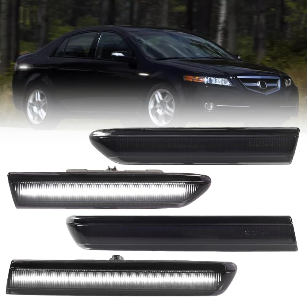 Front & Rear LED Side Marker Lights for Acura TL 2004 2005 2006 2007 2008, Acura Smoked Lens Side Bumper Marker Lights, TL White LED Turn Signal Lamps, 4 PCS