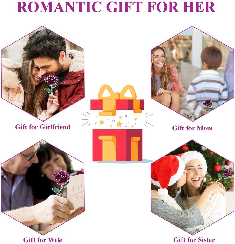 24K Rose for Her, Eternal Love Plated Rose Flower, Romantic Present for Wife, Mom, Grandma, Anniversary, Birthday, Wedding ()