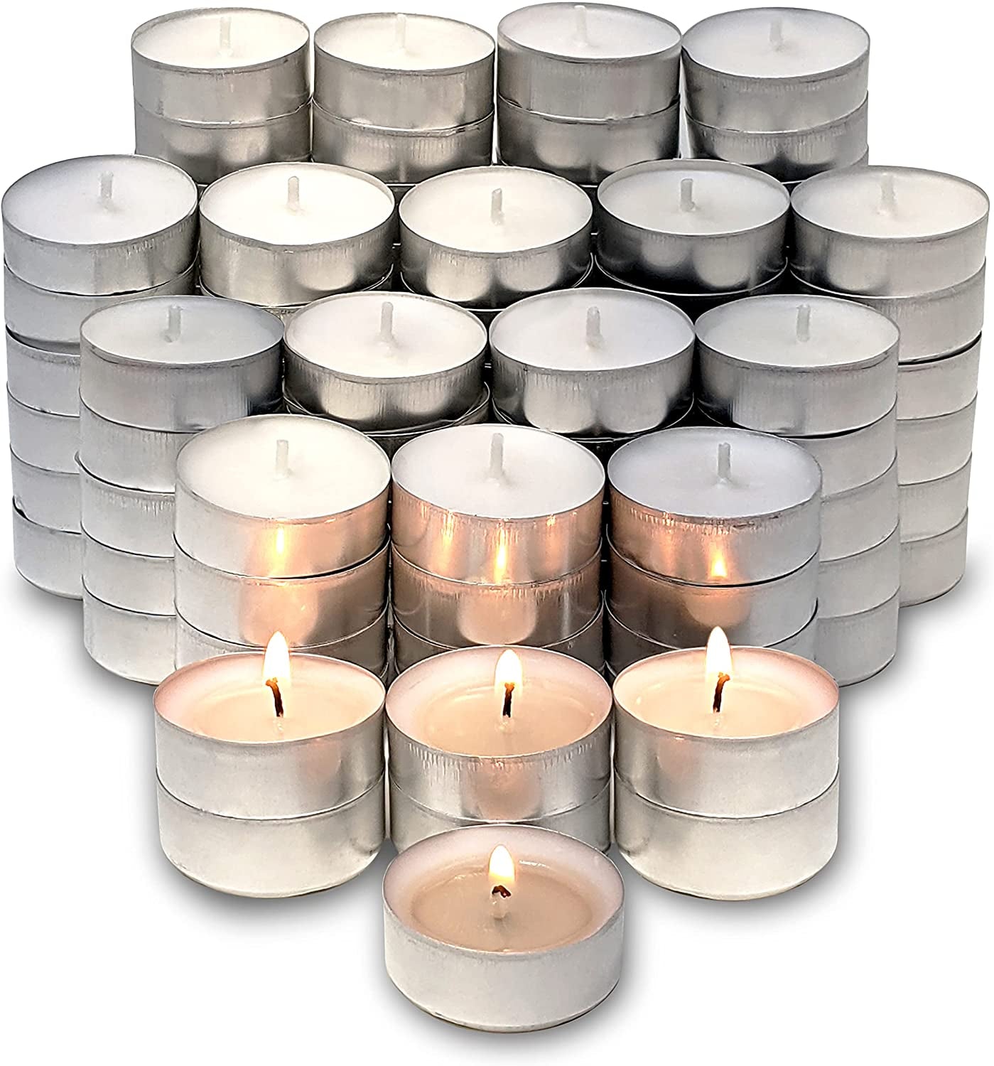 Tea Lights Candles - 100 Bulk Candles Pack - Natural Palm Oil Tea Light - European Quality White Unscented Tealight Candles - 4 Hour Burn Time