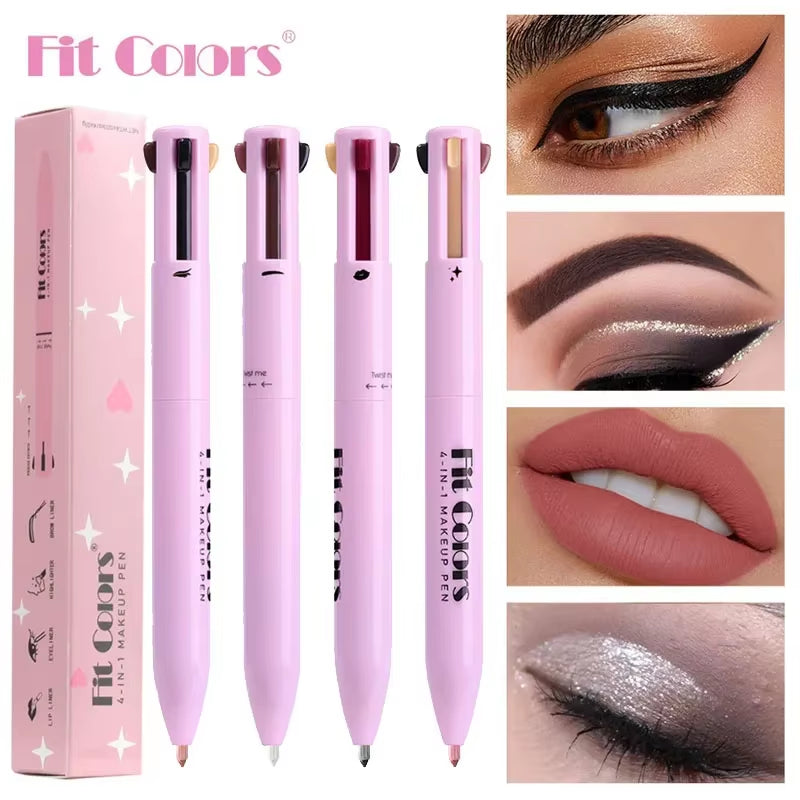 4-In-1 Makeup Pen Eyebrow Pencil, Eyeliner, Lip Liner, Highlighter Eyeshadow Pen Multi-Functional 4-Color Set Counter Makeup Pen