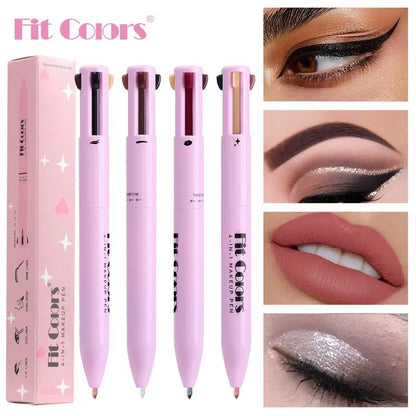 4-In-1 Makeup Pen Eyebrow Pencil, Eyeliner, Lip Liner, Highlighter Eyeshadow Pen Multi-Functional 4-Color Set Counter Makeup Pen