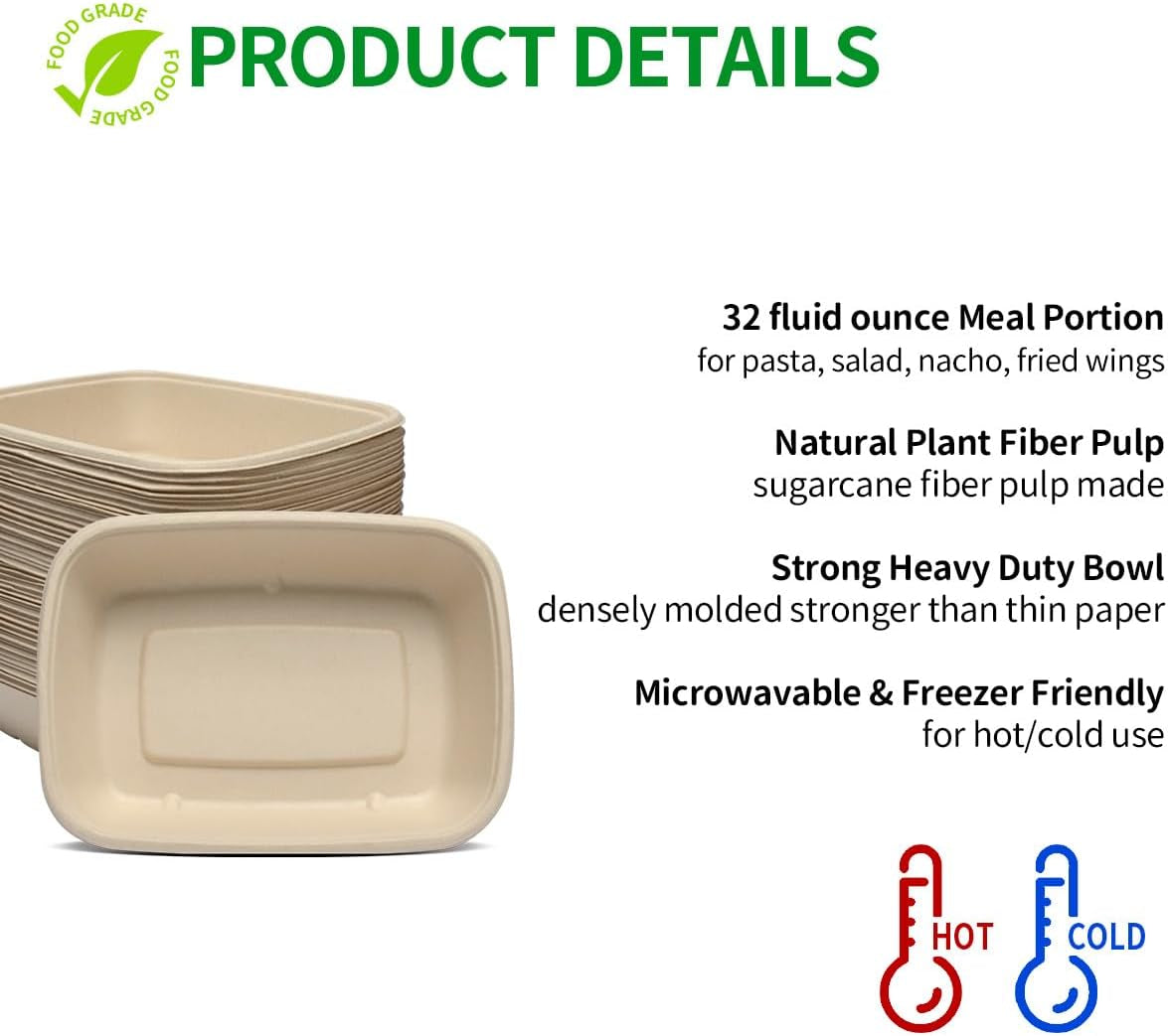 100 Pack 32 Oz Large Paper Bowls, Chipo-Tle Style Disposable Bowls for Burrito, Nacho, Taco Salad, Baked Potato, Nacho Bar Supplies for Party, 100 BOWLS ONLY