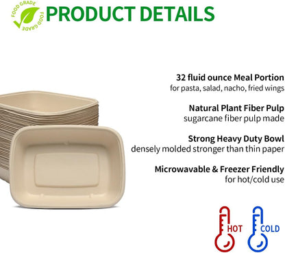 100 Pack 32 Oz Large Paper Bowls, Chipo-Tle Style Disposable Bowls for Burrito, Nacho, Taco Salad, Baked Potato, Nacho Bar Supplies for Party, 100 BOWLS ONLY