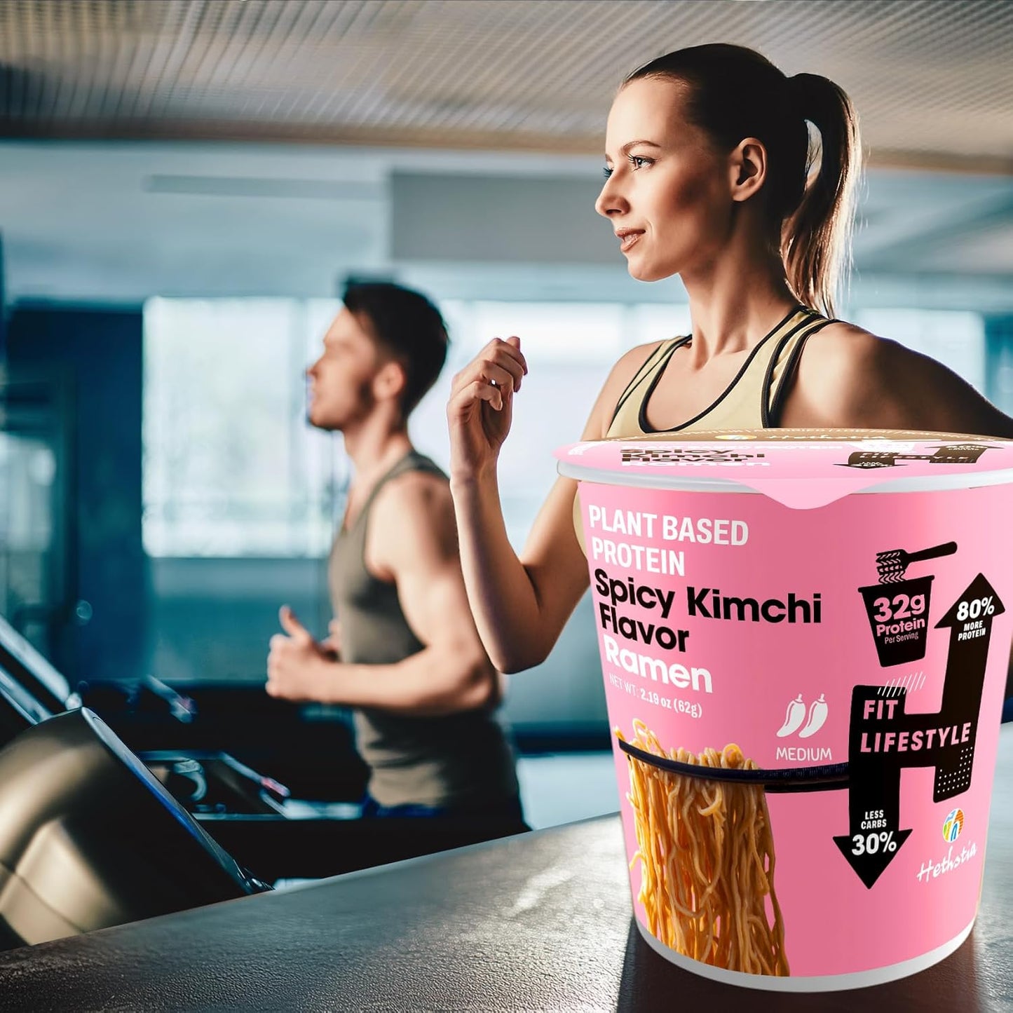 Protein Ramen, Spicy Kimchi Flavor, 6-Pack Instant Healthy Noodle Soup Cups, 32G Plant Protein, Vegan Pre-Packaged Ramen Meal, Low Fat, Non-Gmo, Non-Fried, Air-Dried, Healthy Noodle Broth