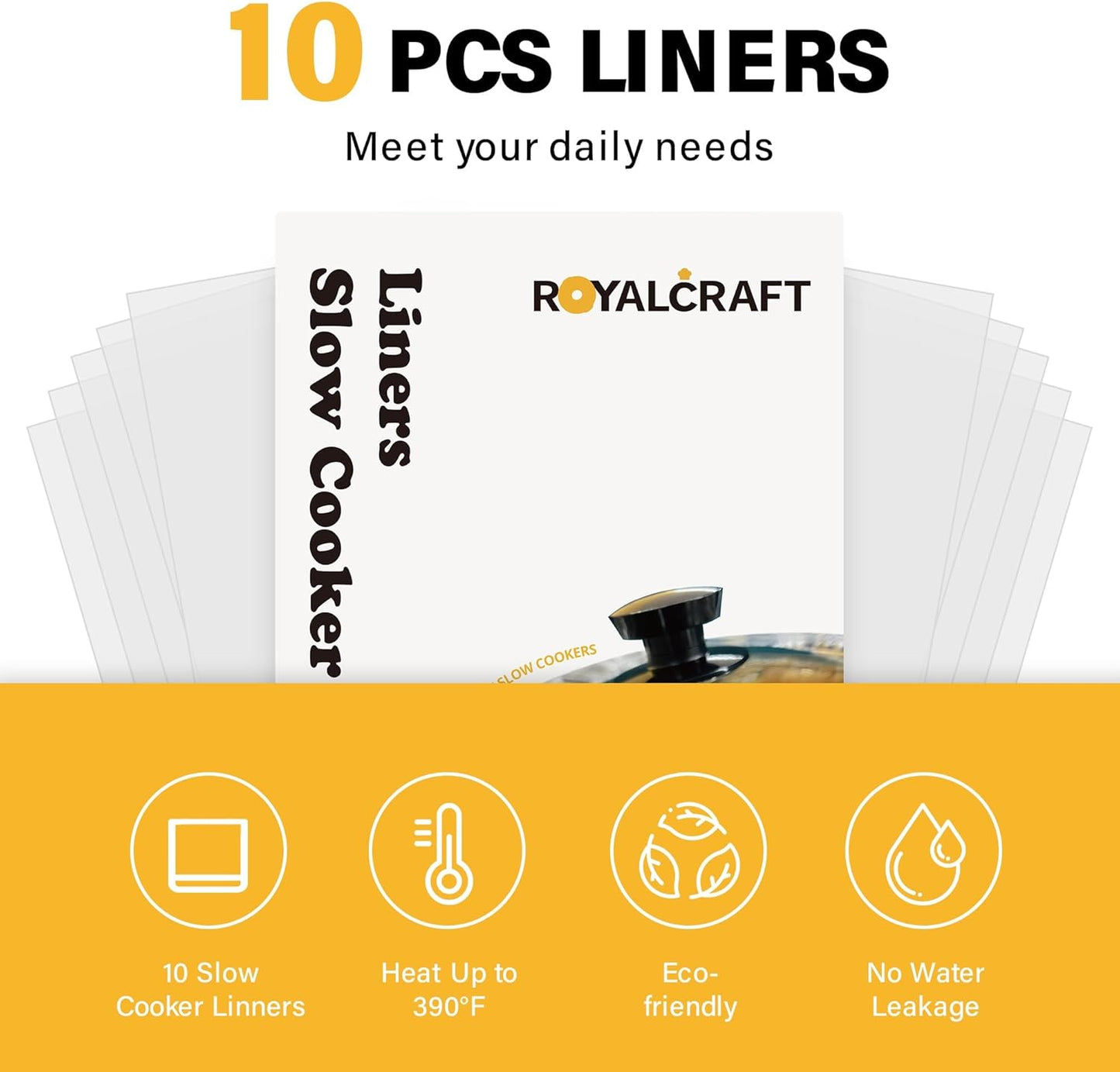 Slow Cooker Liners, Disposable Cooking Bags Large Size Pot Liners Fit 1QT to 4Qt,Suitable for Oval & round Pot 10 Count