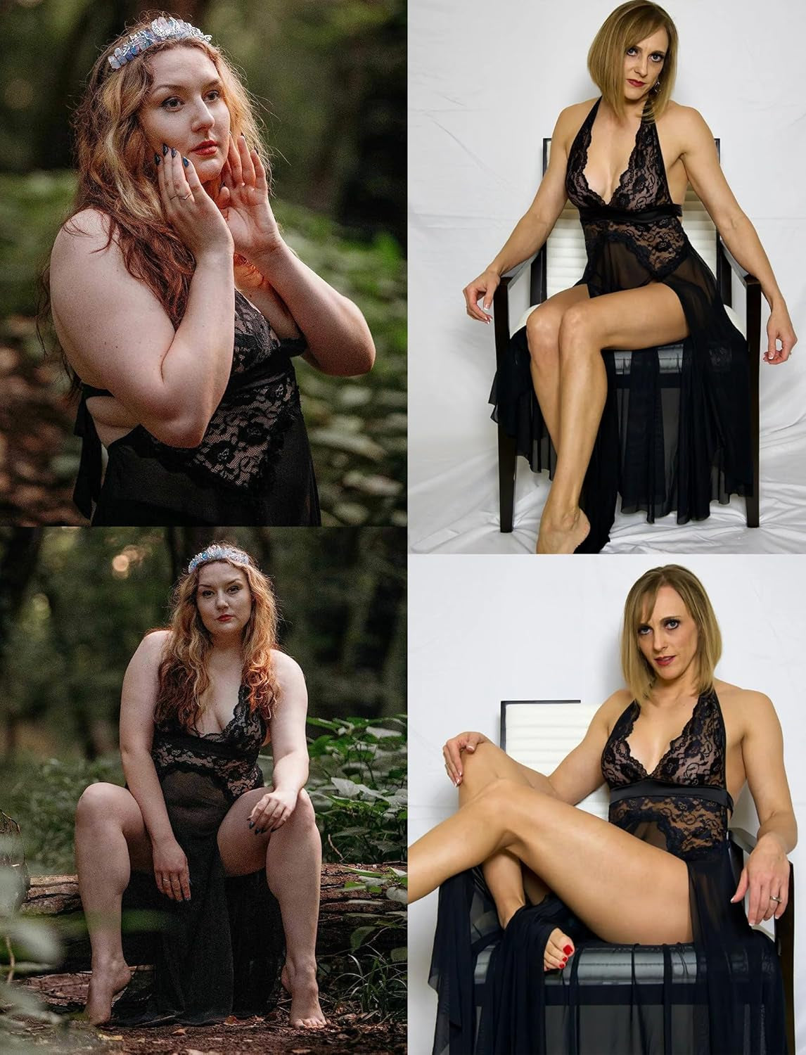 Women Lingerie Deep V Neck Nightwear One Piece Sexy Nightgowns Mosaic Lace Mesh Dress