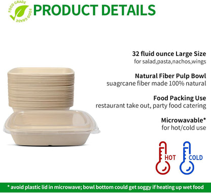 50 Pack 32 Oz Paper Meal Prep Bowls with Lids for Salad, Pasta, Nacho, Burrito, Paper Meal Prep Container Take Out Food Container with Lid (50 Bowls 50 Lids)