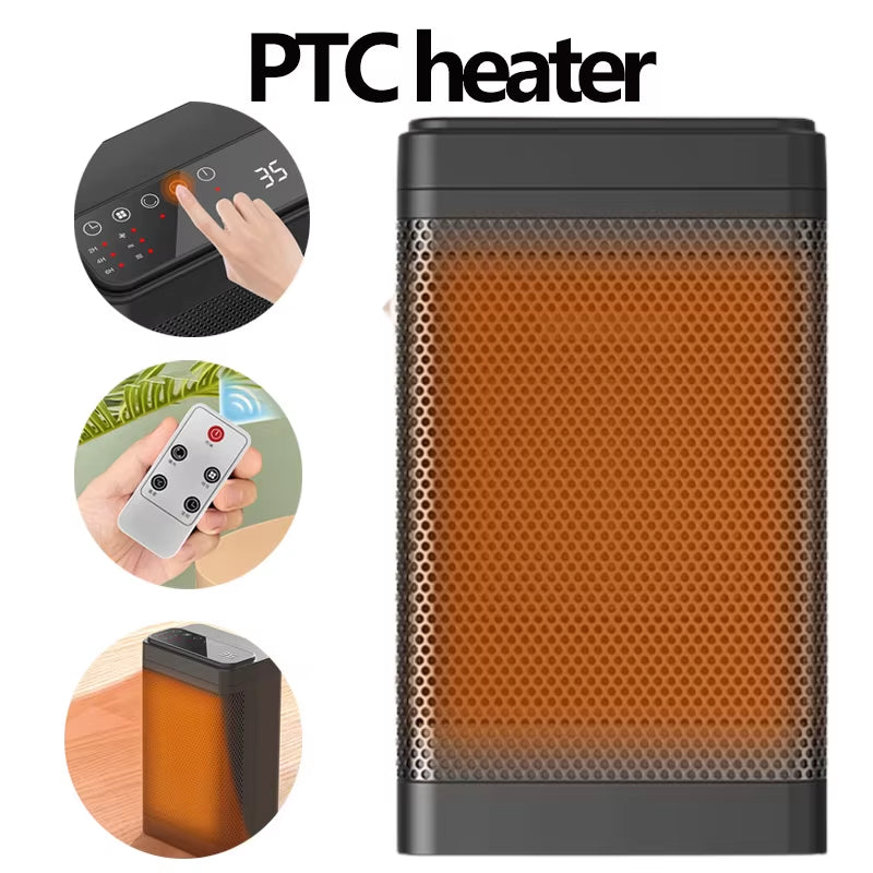 Electric Home Heater 1500W Table Mini PTC Heater for Home Bedroom Office Remote Control Electric Heater Appliance Heating Fans