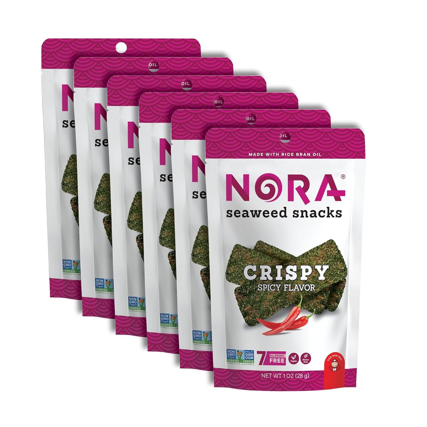 Crispy Spicy Seaweed Snacks by , Thick Nori Sheets Snack Strips, Low-Carb Healthy Snacks for Adults, Asian Snacks, Vegan, Gluten-Free, Non-Gmo, 6-Pack
