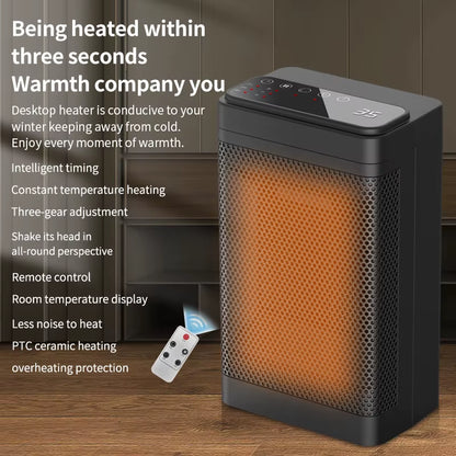 Electric Home Heater 1500W Table Mini PTC Heater for Home Bedroom Office Remote Control Electric Heater Appliance Heating Fans