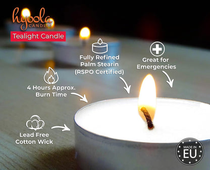 Tea Lights Candles - 100 Bulk Candles Pack - Natural Palm Oil Tea Light - European Quality White Unscented Tealight Candles - 4 Hour Burn Time