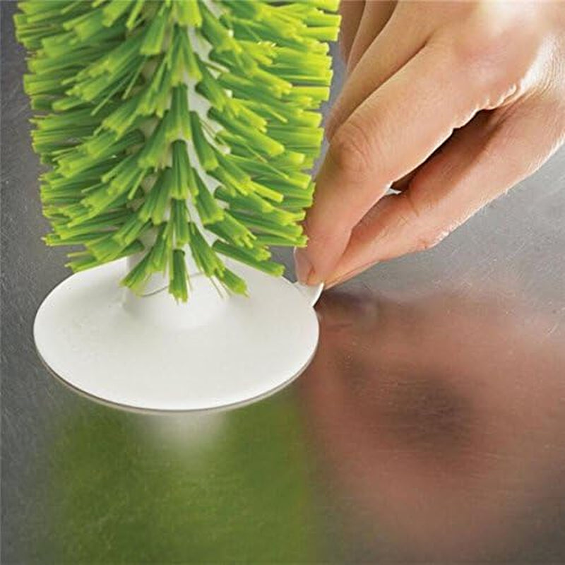 Brush-Up Glass Cleaning Brush with Suction Cup for Upright Sink Storage - Bristle Scrub for Kitchen Bottles (Green)