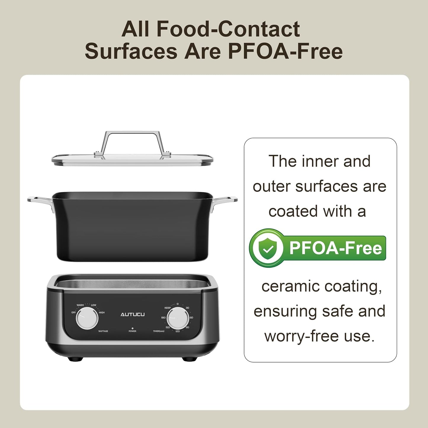 7-Quart Slow Cooker | Pfoa-Free Ceramic Coating, Dishwasher Safe Oven Safe to 450°F, Perfect for Large Families, Entertaining (With Timer)