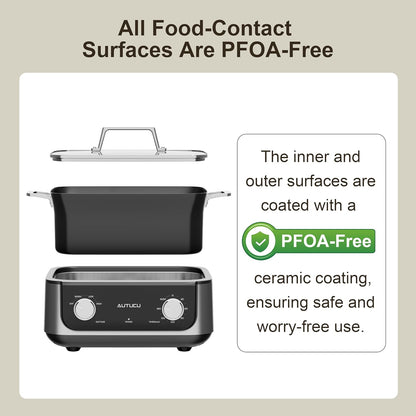 7-Quart Slow Cooker | Pfoa-Free Ceramic Coating, Dishwasher Safe Oven Safe to 450°F, Perfect for Large Families, Entertaining (With Timer)