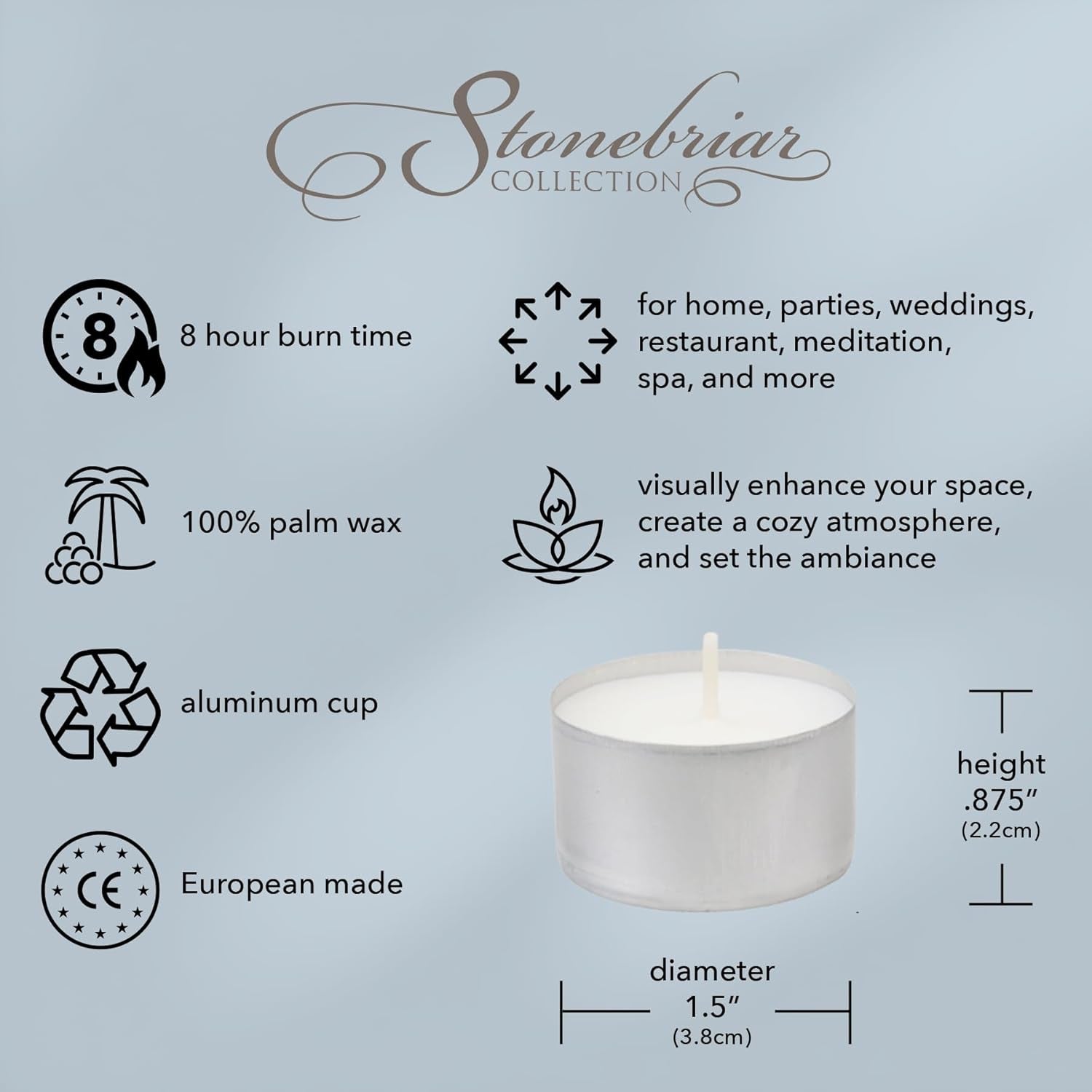 White Unscented Smokeless Long Burning Tea Light Candles with 8 Hour Burn Time, 200 Count