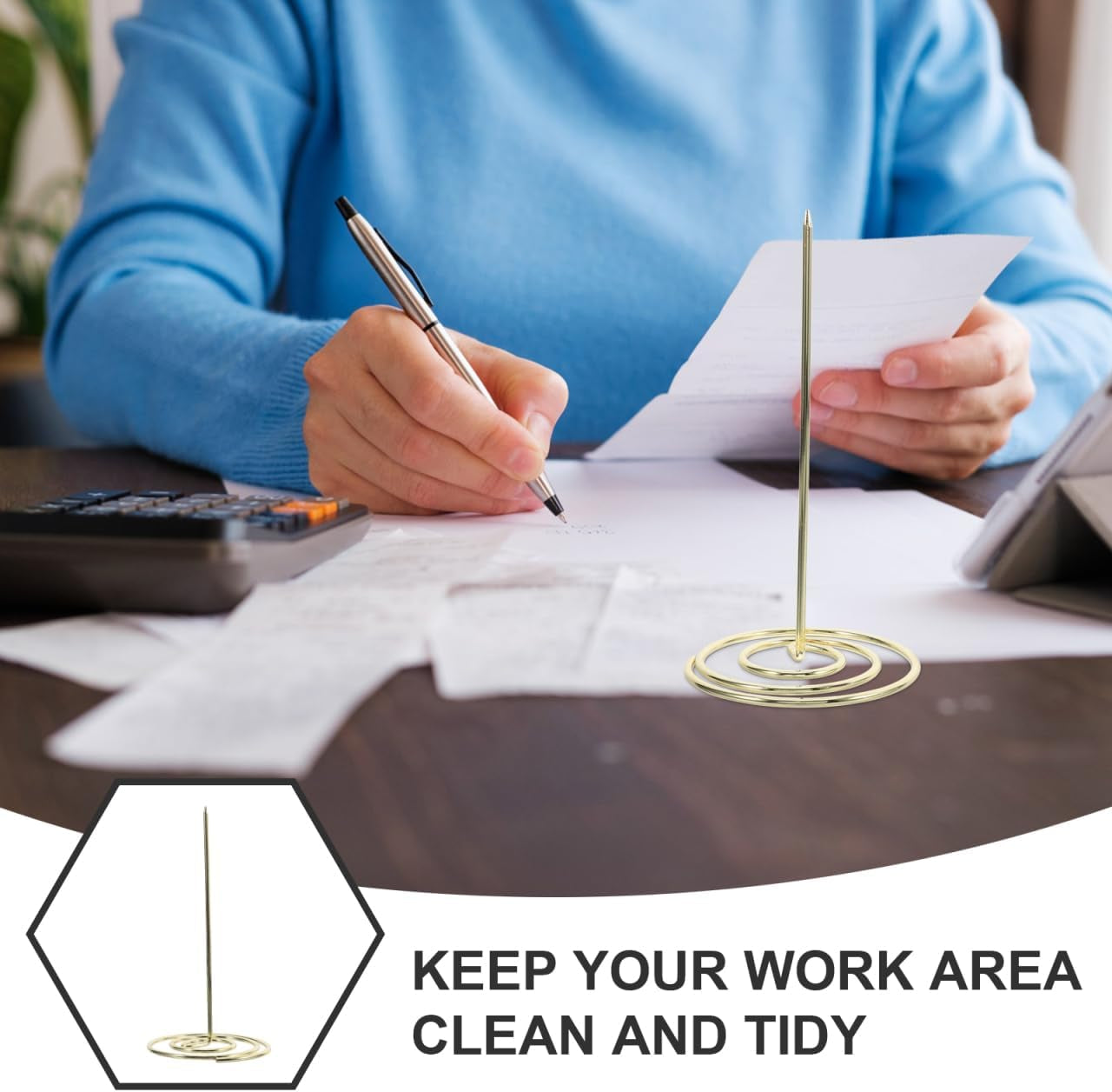 2Pcs Restaurant Check Spindle, Stainless Steel Receipt Holder Bill Fork Memo Invoice Spike Stick for Restaurant and Office Use (Gold)