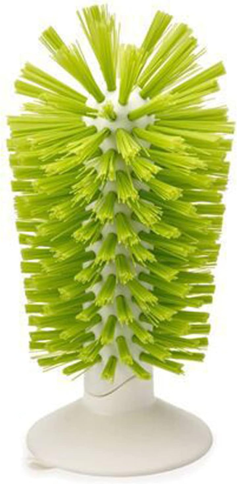 Brush-Up Glass Cleaning Brush with Suction Cup for Upright Sink Storage - Bristle Scrub for Kitchen Bottles (Green)
