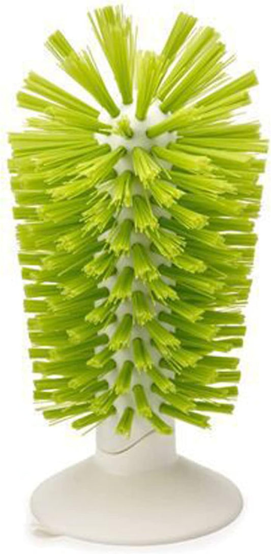 Brush-Up Glass Cleaning Brush with Suction Cup for Upright Sink Storage - Bristle Scrub for Kitchen Bottles (Green)