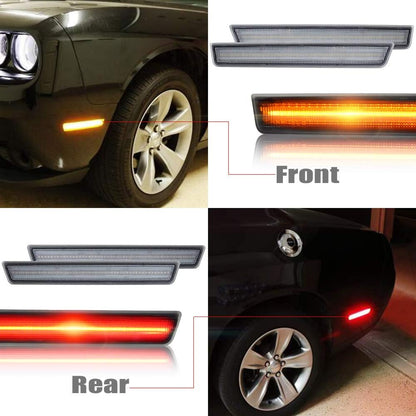 Clear Lens Amber/Red Front Rear Challenger LED Side Marker Light Kits for D0Dge Challenger 2015 2016 2017 2018 2019 2020 2021 LED Turn Signal Driver and Passenger Sidemarker Lamps Replacement