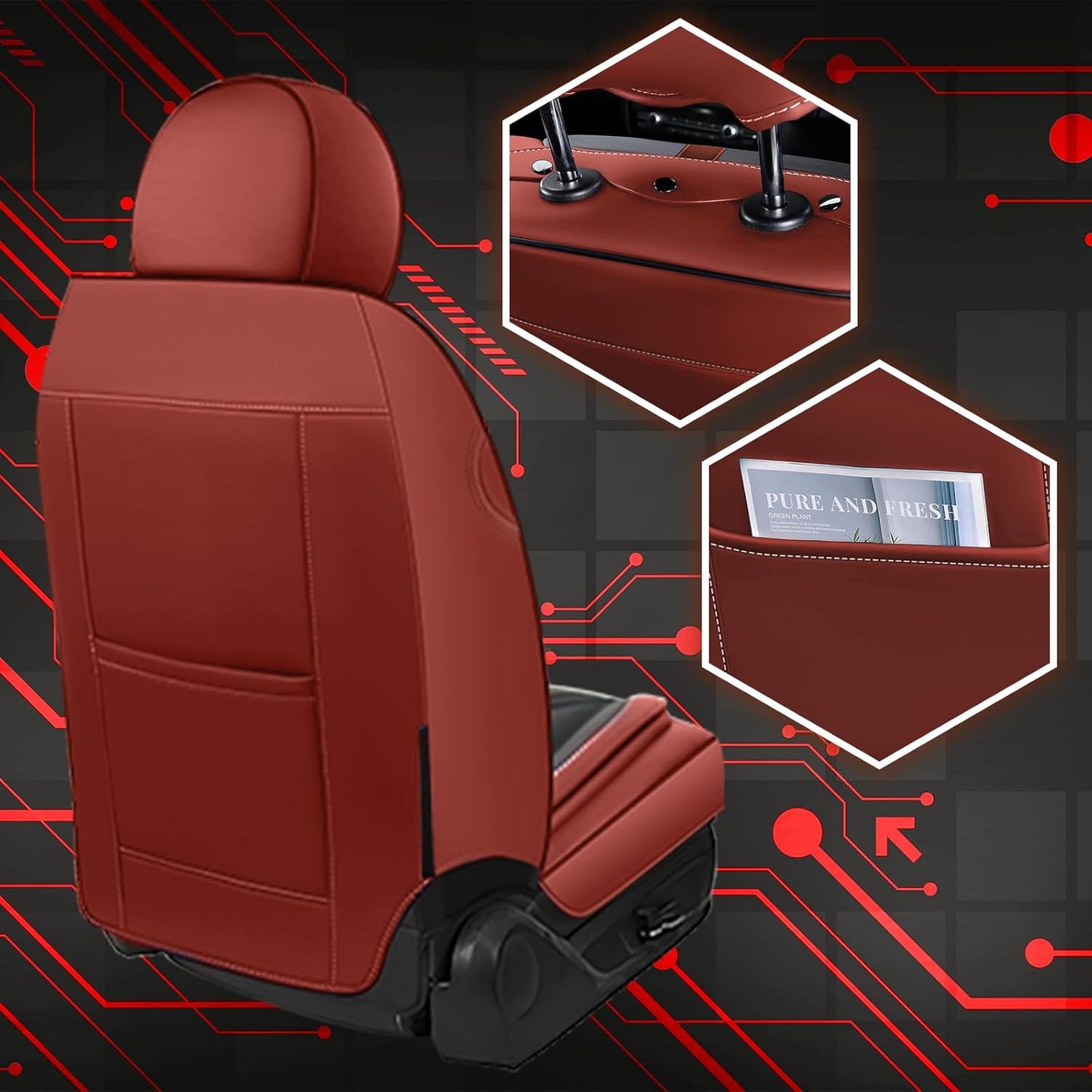 Front Seat Covers for Acura MDX 2001-2025, Premium Car Seat Protectors,Waterproof Non-Slip Seat Cushion,Luxury Automotive Interior Accessories Covers(2 Front Set, Black-Red)