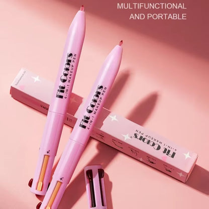 4-In-1 Makeup Pen Eyebrow Pencil, Eyeliner, Lip Liner, Highlighter Eyeshadow Pen Multi-Functional 4-Color Set Counter Makeup Pen