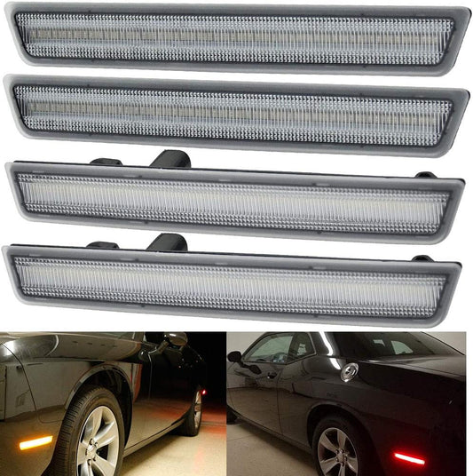 Clear Lens Amber/Red Front Rear Challenger LED Side Marker Light Kits for D0Dge Challenger 2015 2016 2017 2018 2019 2020 2021 LED Turn Signal Driver and Passenger Sidemarker Lamps Replacement