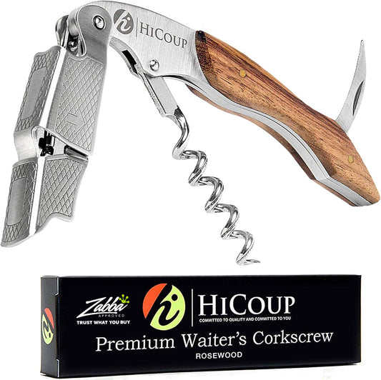 Professional Wine Opener - Classic Rosewood Corkscrew with Foil Cutter and Cap Remover for Servers, Waiters, Bartenders, and Home Use
