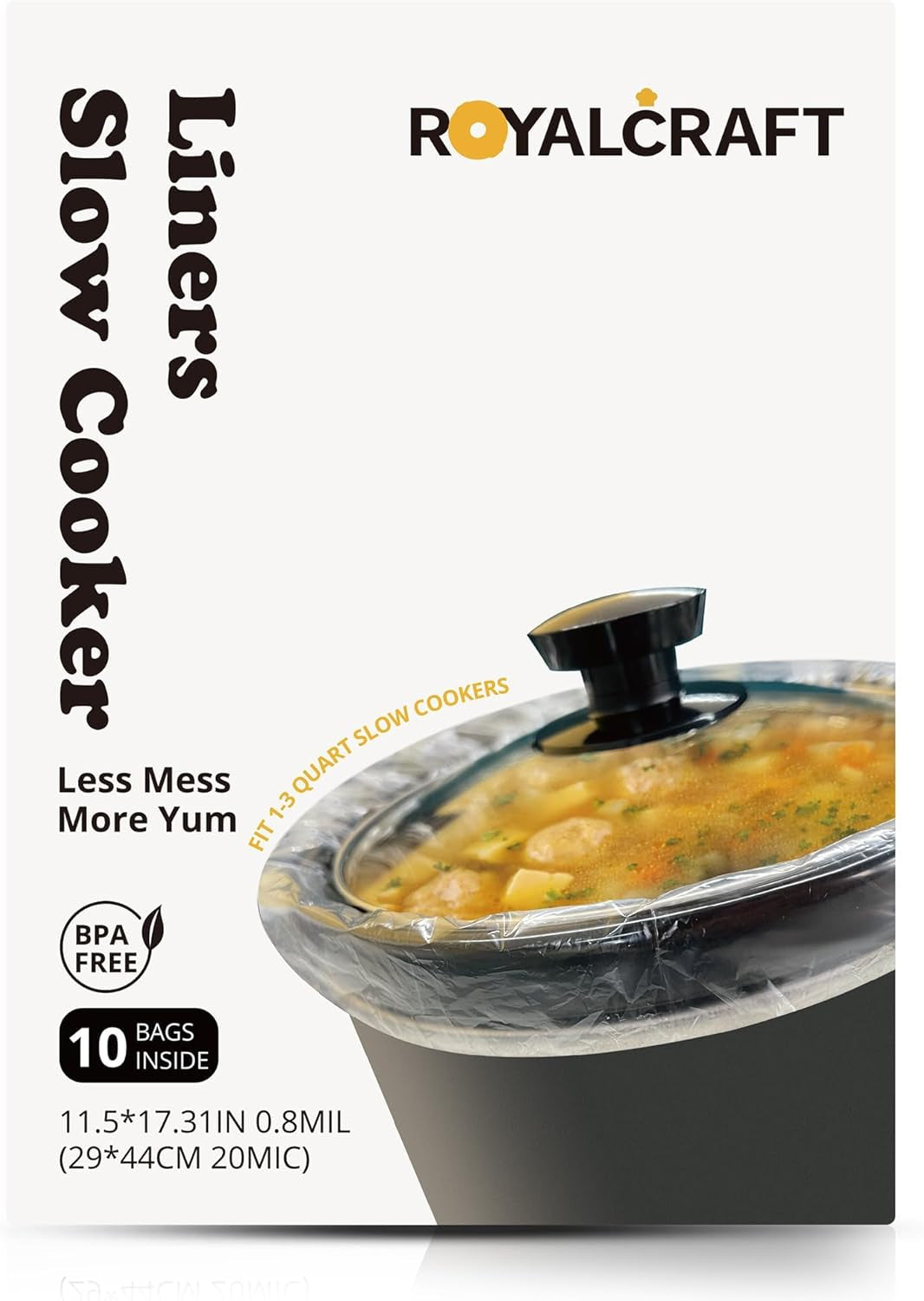 Slow Cooker Liners, Disposable Cooking Bags Large Size Pot Liners Fit 1QT to 4Qt,Suitable for Oval & round Pot 10 Count