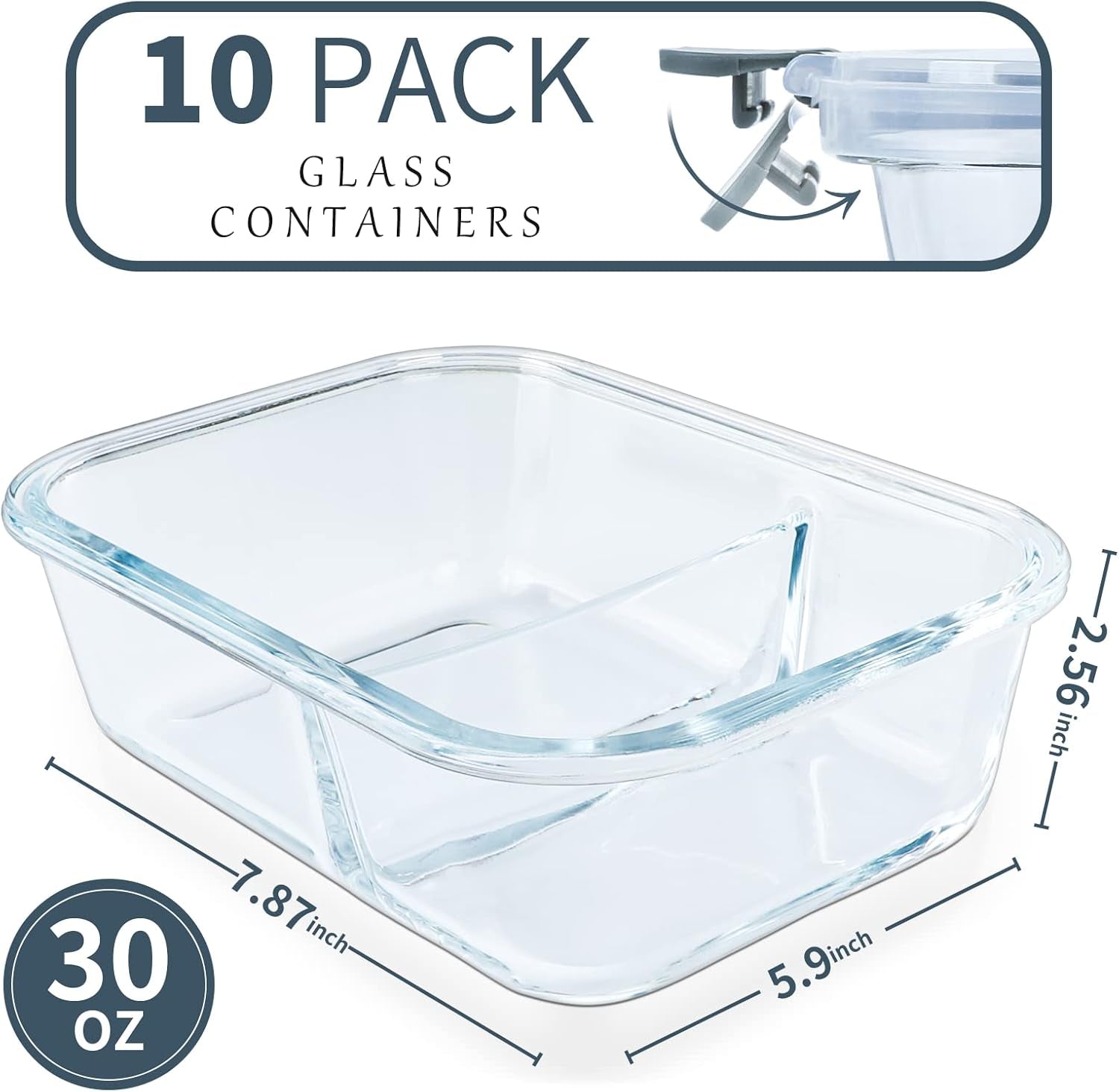 10 Packs 30Oz Glass Meal Prep Containers 2 Compartments,Glass Food Storage Containers with Lids,Airtight Lunch Bento Boxes,Microwave,Oven,Freezer and Dishwasher Safe