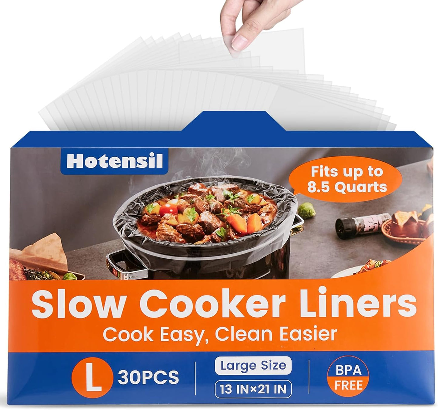 Slow Cooker Liners,  13"X 21" 30 Count Cooking Bags Large Size Disposable Pot Liners, Fit 3QT to 8.5QT for Slow Cooker Cooking Trays, Multi-Purpose Durable Liners Plastic Bags, BPA Free