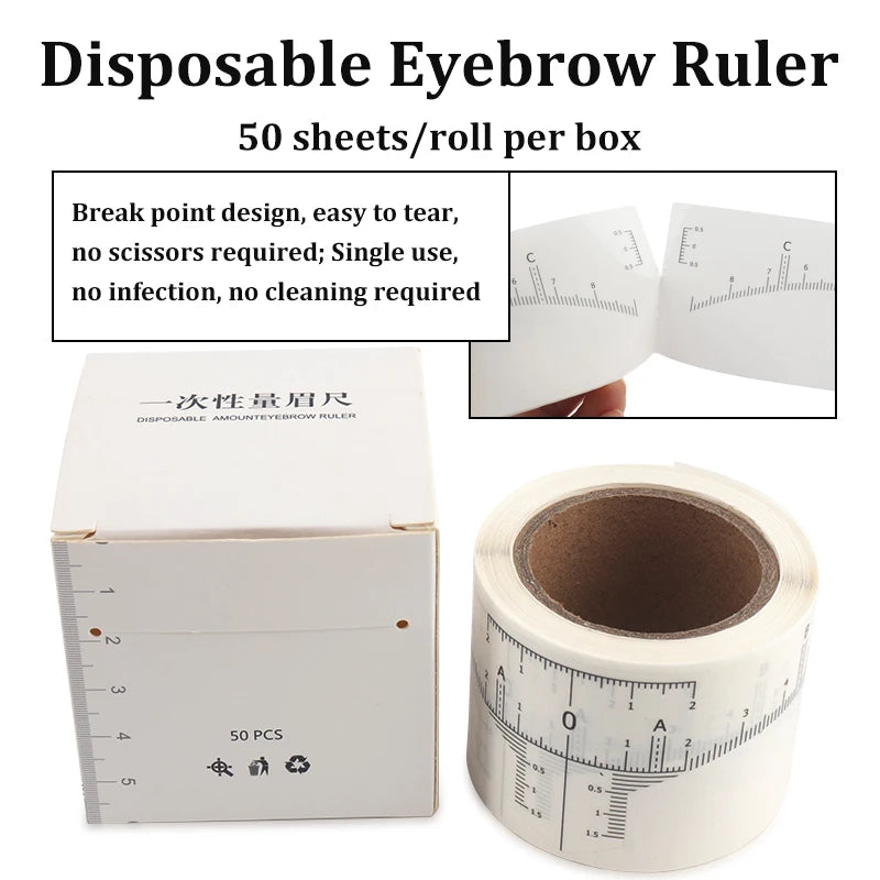 50Pcs/Box Disposable Eyebrow Microblading Guide Ruler Adhesive Sticker Positioning Eyebrows Tool Permanent Brow Shaping Tool PMU
