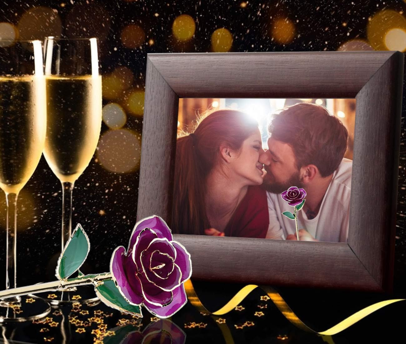 24K Rose for Her, Eternal Love Plated Rose Flower, Romantic Present for Wife, Mom, Grandma, Anniversary, Birthday, Wedding ()