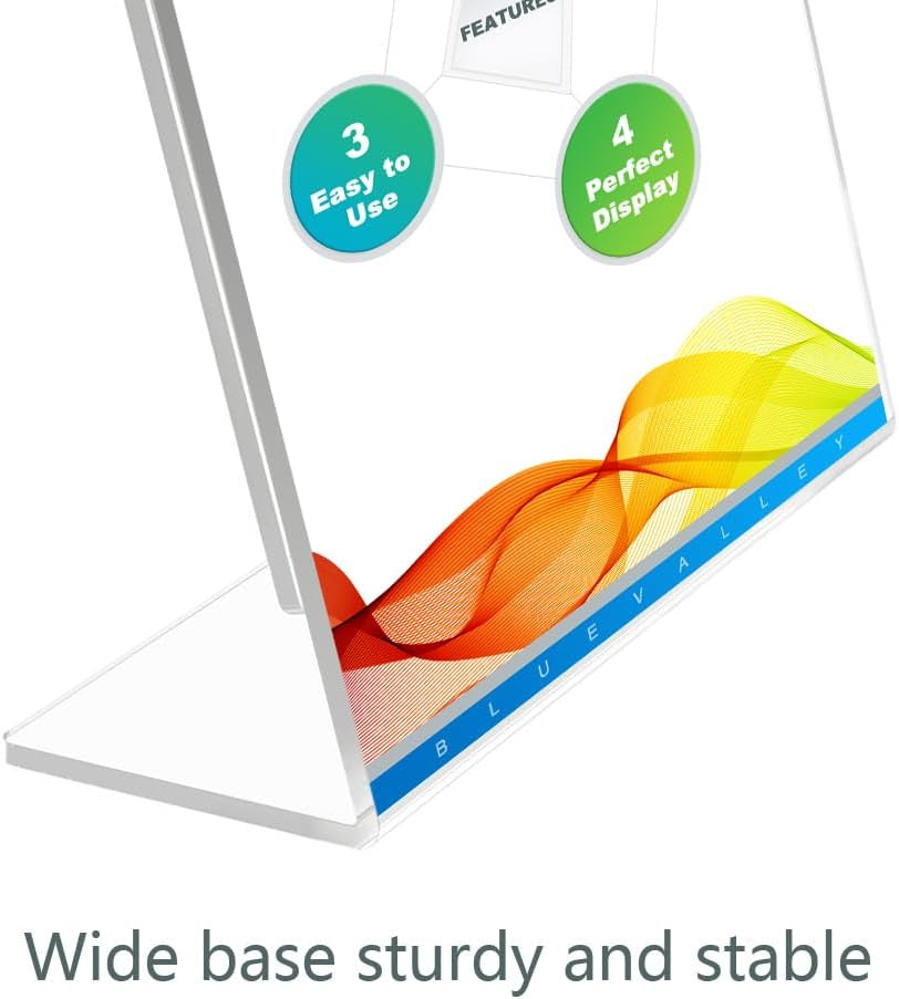 Acrylic Sign Holder 8.5 X 11 Table Display Stand – Vertical Clear Plastic Paper Sign Frame for Flyer, Menu, Document – Free Standing Desk Photo Holder for Office, Home, Store, School, 6Pack