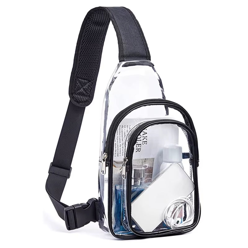 Clear Shoulder Bag Large Capacity Mini Multipurpose Casual PVC Chest Daypack for Cycling Stadium Travel Waist Bag for Men Women