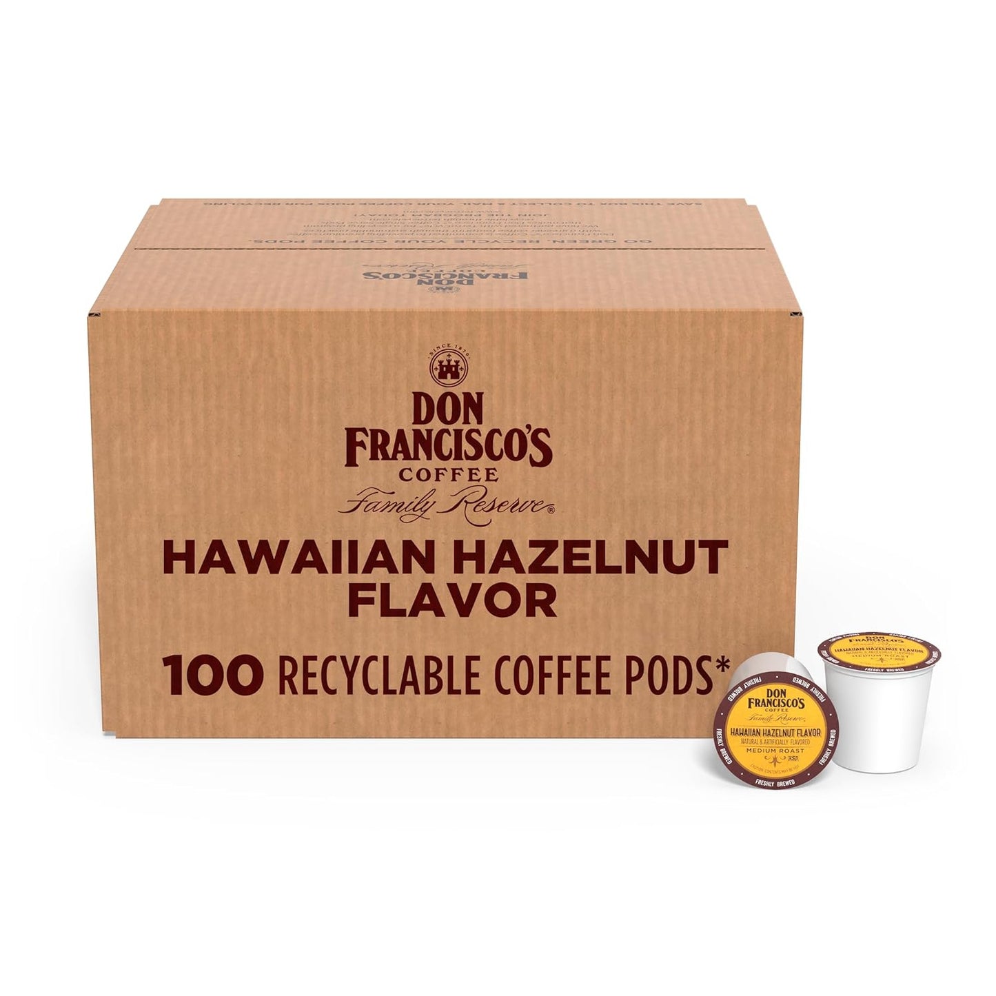 Hawaiian Hazelnut Flavored Coffee - 100 K-Cup Compatible Single-Serve Pods - 100% Arabica with Coconut Hint - Recyclable through Terracycle - Compatible with Keurig Brewers