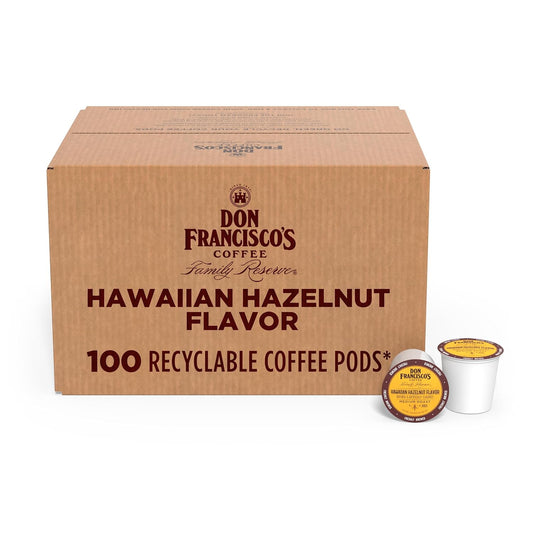 Hawaiian Hazelnut Flavored Coffee - 100 K-Cup Compatible Single-Serve Pods - 100% Arabica with Coconut Hint - Recyclable through Terracycle - Compatible with Keurig Brewers