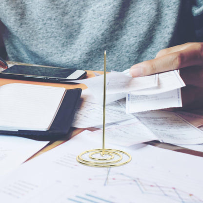 2Pcs Restaurant Check Spindle, Stainless Steel Receipt Holder Bill Fork Memo Invoice Spike Stick for Restaurant and Office Use (Gold)