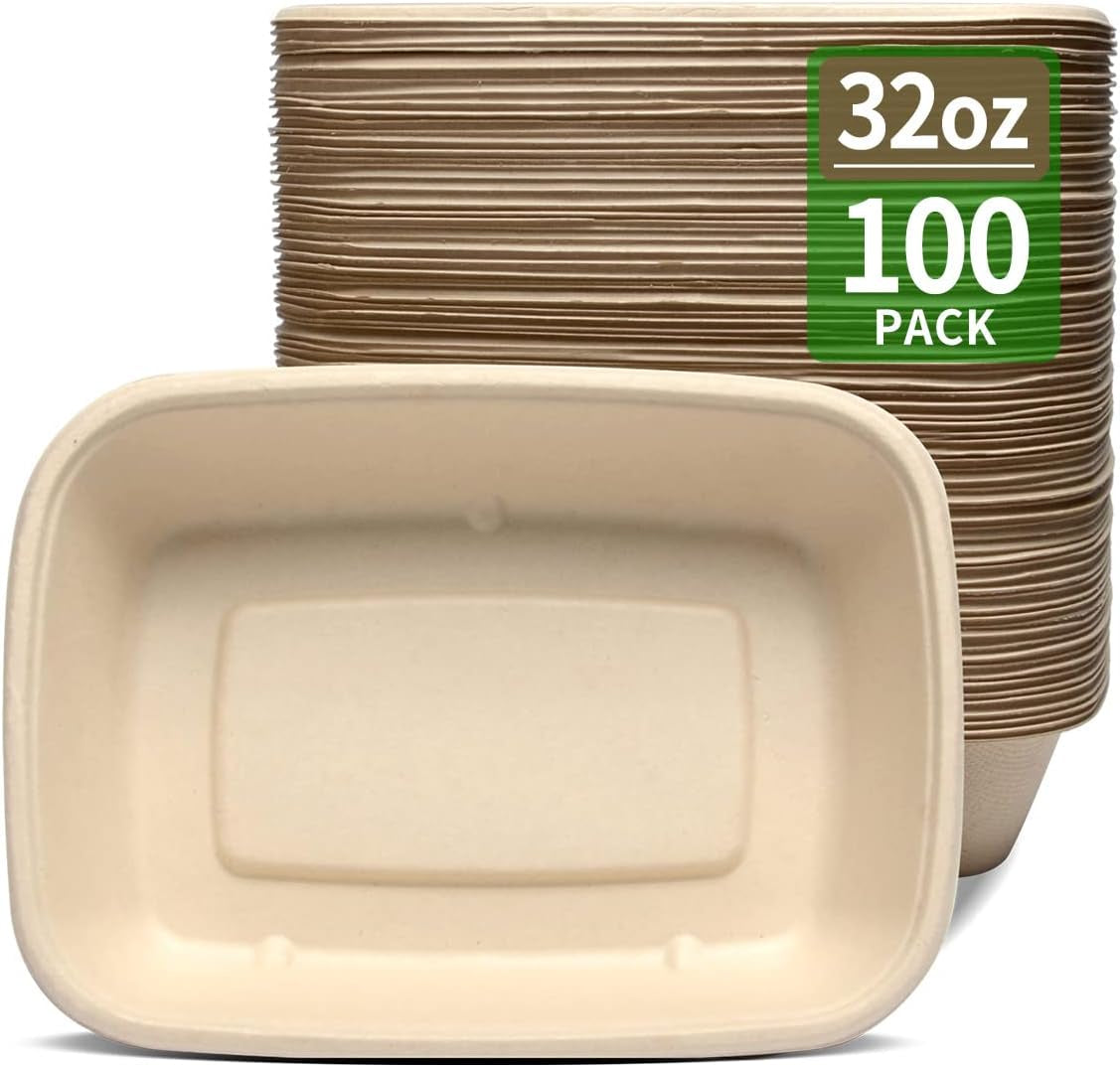 100 Pack 32 Oz Large Paper Bowls, Chipo-Tle Style Disposable Bowls for Burrito, Nacho, Taco Salad, Baked Potato, Nacho Bar Supplies for Party, 100 BOWLS ONLY