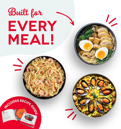 Family Size Electric Skillet with 14 Inch Nonstick Surface + Recipe Book for Pizza, Burgers, Cookies, Fajitas, Breakfast & More, 20 Cup Capacity, 1400-Watt - Black